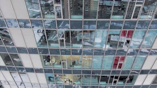 Street Reflection on Glass Steel Building Facade