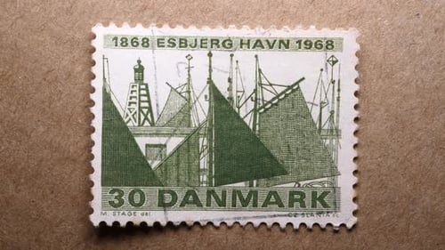 Vintage Denmark Stamp with Sailboat and Lighthouse Image