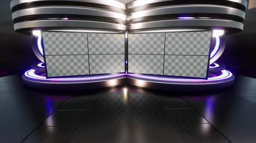 Estudio de televisión virtual 3D: noticias con luces de neón en segundo plano (Loop 1)