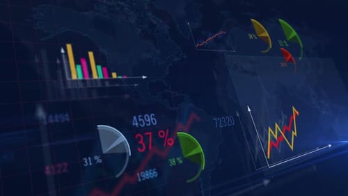 Animated Business Statistics and Data Charts Display