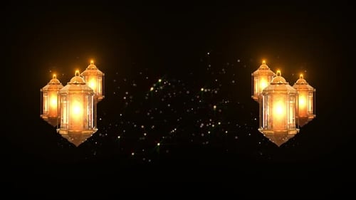 Ramadan Arab Golden Lantern On A Black Background