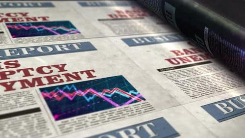 The bull market back and business growth up newspaper printing press