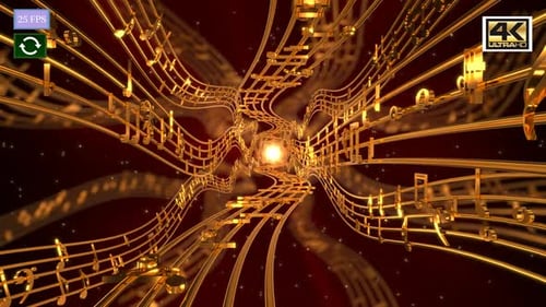 Elegant Golden Music Notes Tunnel Seamless Loop Background