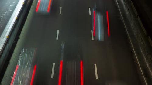 Fast Movement Of Cars On The Night Road, Headlights, Time Lapse