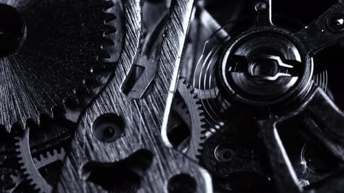 Black and White Vintage Close View of Watch Mechanism