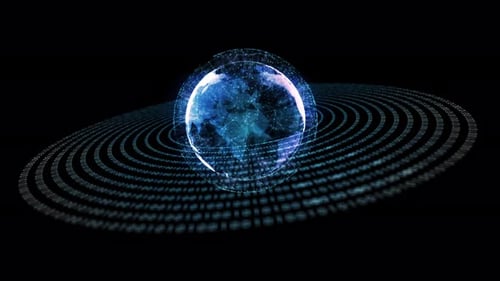 Earth Hologram Global Business Network Rotating.