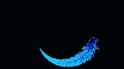 Blue abstract glitter trail flying in a spiral on black background