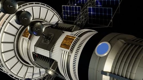 Vorbeiflug an der Raumstation im Weltraum