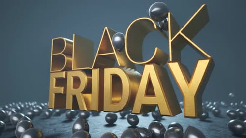 3D Golden Black Friday Text with Falling Balloons Title Animation
