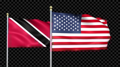 Waving Trinidad and Tobago and USA Flags Animation