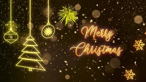 Glowing Christmas Greeting with Festive Ornaments and Fireworks