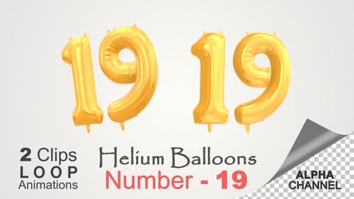 Golden Number 19 Foil Balloon Loop Animation