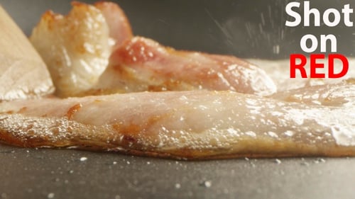 Bacon Sizzling in a Pan, Cooking Close-up