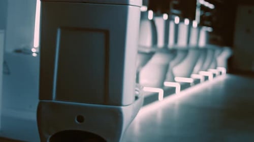 Row of Many New White Toilets