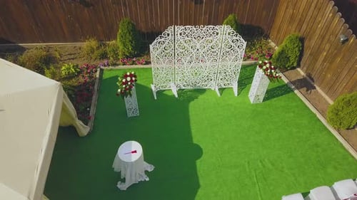Elegant Wedding Ceremony Setup Aerial View