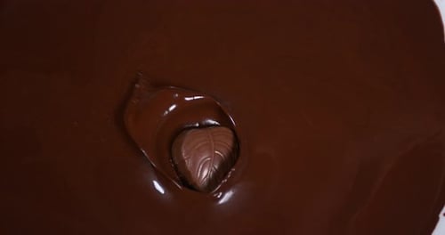 Chocolate Leaf Being Coated with Melted Chocolate