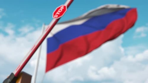 Animated Barrier Arm with Stop Sign and Russian Flag
