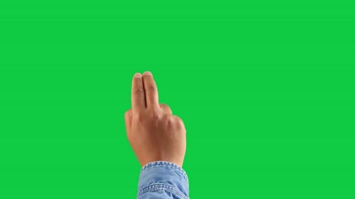 Mixed Race Deep Skin Tone Male Hand Makes a Scroll Up with Two Fingers Gesture on Chromakey Green