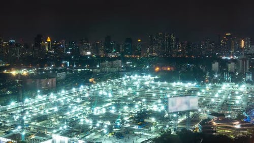 Time Lapse Cityscape and Construction Site in Metropolis Panoramic View