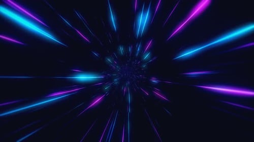 Abstract Flight in Retro Neon Hyper Warp Space in the Tunnel