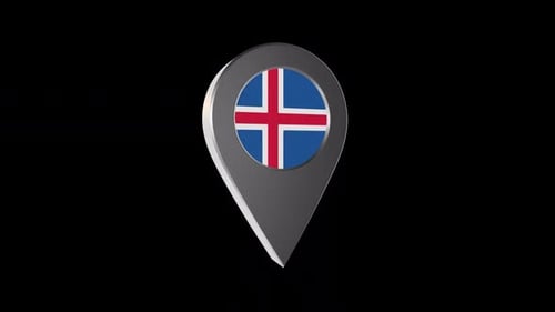 Iceland Flag Map Pin 3D Rotating Animation