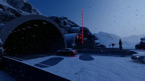 Vehicles Passing Through Tunnel in Snowy Weather