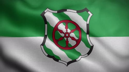 Waving Flag of Rhineland-Palatinate State with Emblem