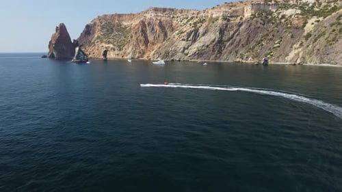 Aerial View of Speedboats on Blue Ocean Water