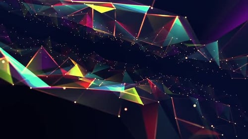 Dynamic Abstract Network of Glowing Geometric Shapes