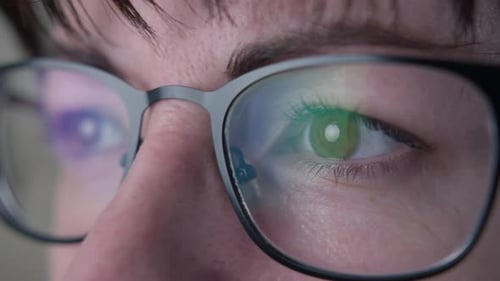 Close-Up of Eyes Behind Reflective Glasses