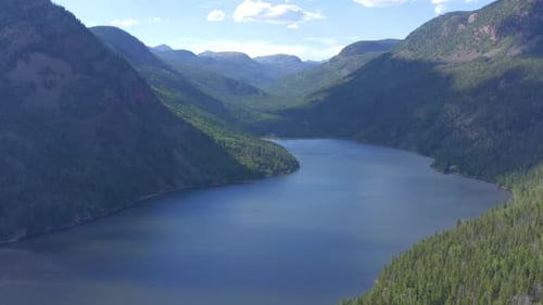 Tranquil aerial view of Moon Lake in the Uintas of Utah - dolly back