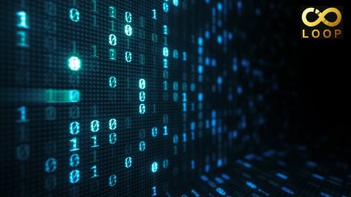 Binary Code Running Blue