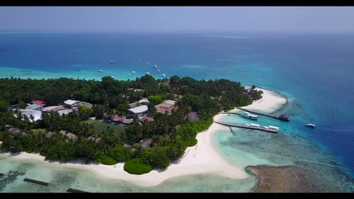 Aerial top down abstract of relaxing seashore beach trip by clear ocean and white sandy background o