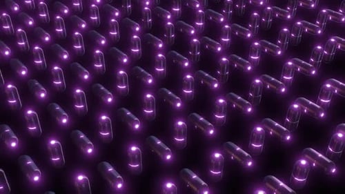 Futuristic Grid of Glowing Capsules with Changing Lights