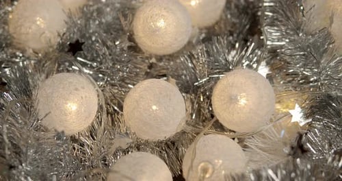 Christmas Decoration with Ball Lights and Silver Tinsel