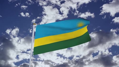 Animated Flag of Rwanda Waving Against Blue Sky