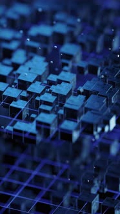 Abstract Blue Cubes and Grid Network Animation