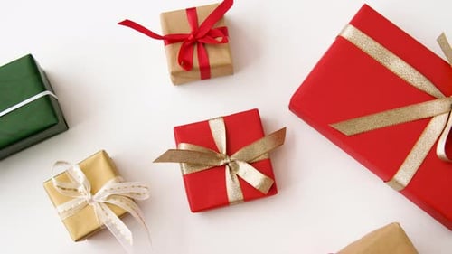 Festive Wrapped Christmas Presents Overhead