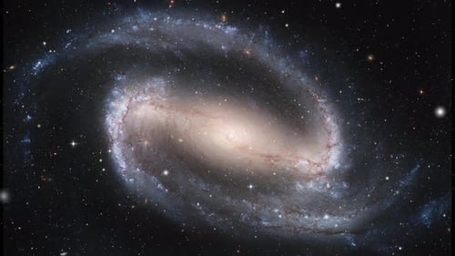 Rotating Barred Spiral Galaxy in Deep Space Background Loop