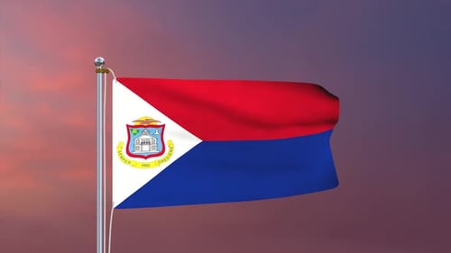 Sint Maarten Flag Waving Animation Against a Serene Sky