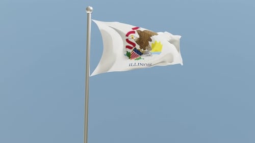 3D Realistic Illinois State Flag Waving Loop