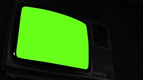 Old TV Green Screen, Low Angle View. Black and White Tone.
