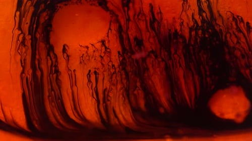 Yellow And Red Oil Texture Floats In Dirty Water, Horror