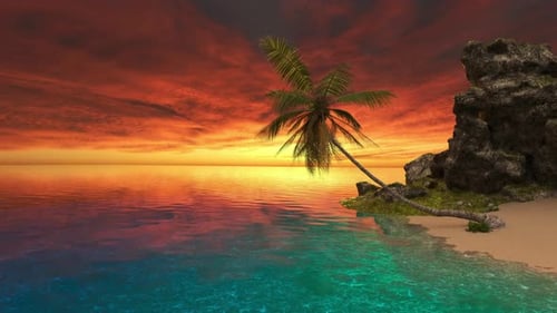 Orange sunset near the sea and the beach in summer.