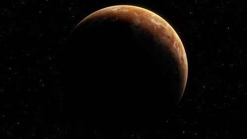 Realistic Rotating Orange Planet in Starry Space Animation