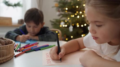 Children Writing Letters to Santa at Christmas Time
