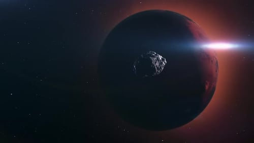 A meteorite is moving through space to meet the planet Mars.