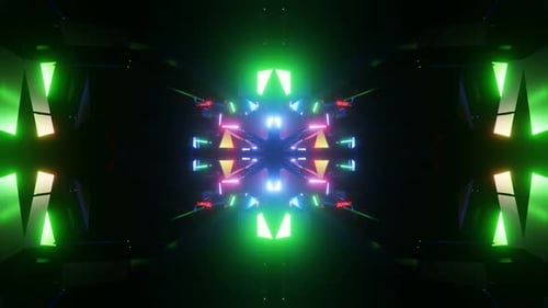 Flying Through the Neon Lights of a Sparkling Tunnel