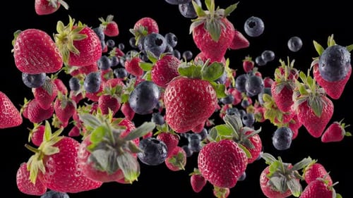 Falling Fresh Strawberries and Blueberries Animation