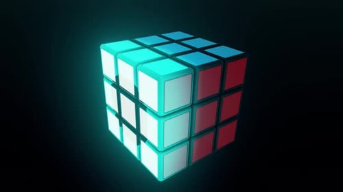 Animated Rubik's Cube Rotating with Glowing Neon Edges